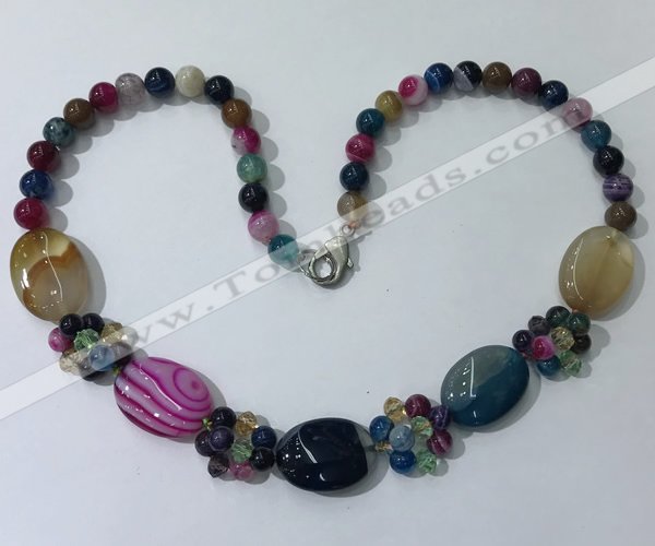 CGN279 18.5 inches 8mm round & 18*25mm oval agate beaded necklaces