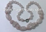 CGN290 24.5 inches chinese crystal & rose quartz beaded necklaces