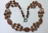 CGN292 24.5 inches chinese crystal & goldstone beaded necklaces