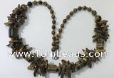 CGN308 27.5 inches chinese crystal & yellow tiger eye beaded necklaces