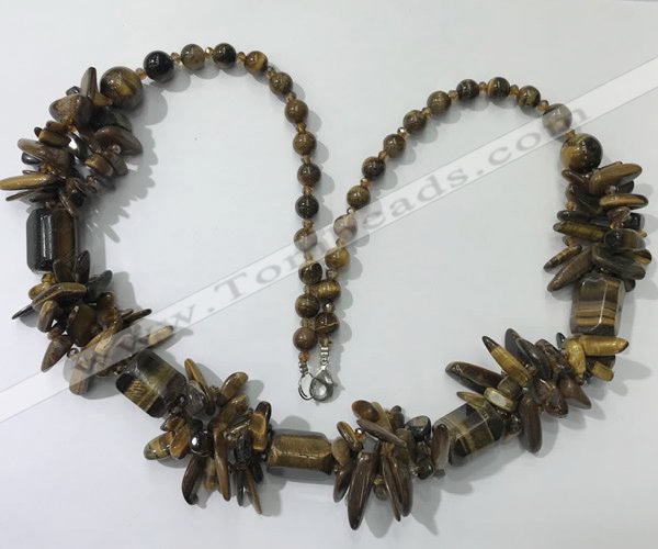 CGN308 27.5 inches chinese crystal & yellow tiger eye beaded necklaces