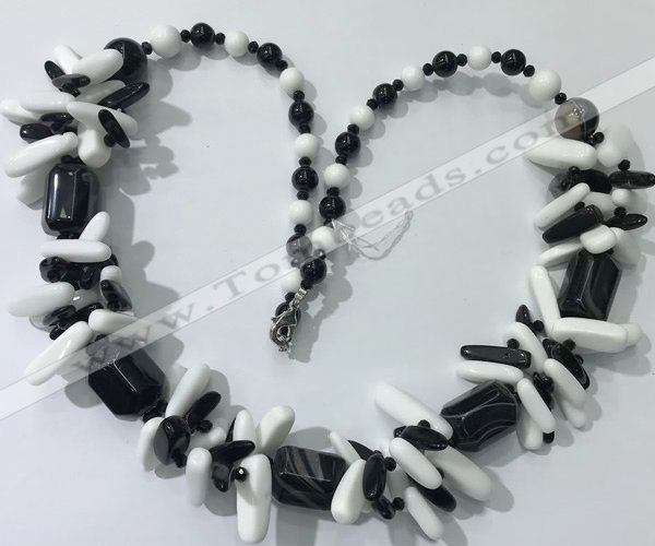 CGN317 chinese crystal, white porcelain & black agate beaded necklaces