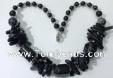 CGN339 20.5 inches chinese crystal & black agate beaded necklaces