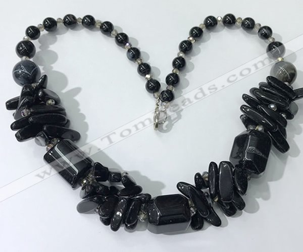 CGN339 20.5 inches chinese crystal & black agate beaded necklaces