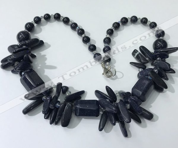 CGN340 20.5 inches chinese crystal & blue goldstone beaded necklaces