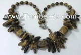 CGN343 20.5 inches chinese crystal & yellow tiger eye beaded necklaces