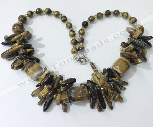 CGN343 20.5 inches chinese crystal & yellow tiger eye beaded necklaces