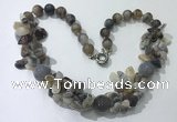 CGN378 19.5 inches round & chips grey agate beaded necklaces
