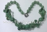 CGN380 23 inches round & chips green aventurine beaded necklaces