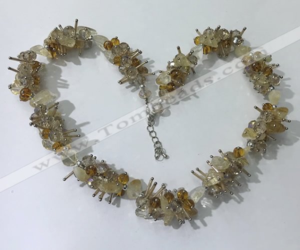 CGN402 19.5 inches chinese crystal & citrine chips beaded necklaces