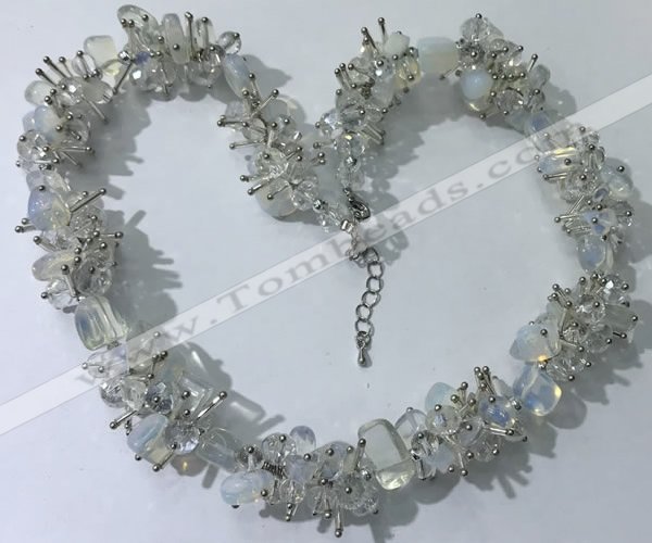 CGN408 19.5 inches chinese crystal & opal chips beaded necklaces