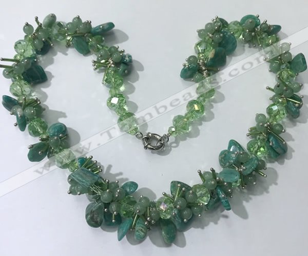 CGN414 19.5 inches chinese crystal & amazonite chips beaded necklaces