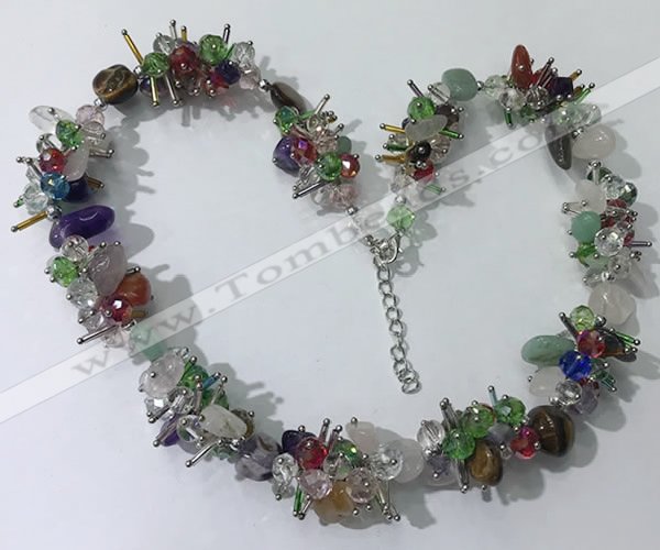 CGN417 19.5 inches chinese crystal & mixed gemstone chips beaded necklaces