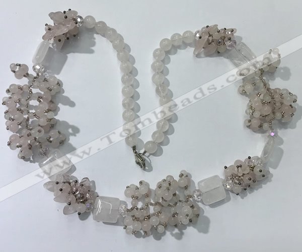 CGN450 25.5 inches chinese crystal & rose quartz beaded necklaces