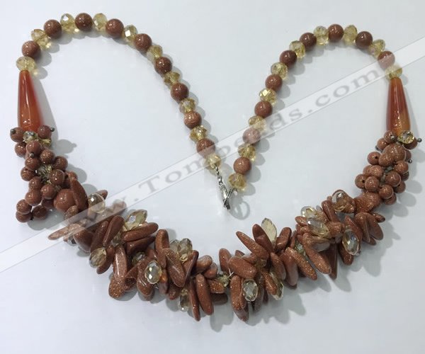 CGN464 22 inches chinese crystal & goldstone beaded necklaces