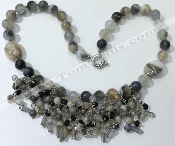 CGN475 21.5 inches chinese crystal & striped agate beaded necklaces