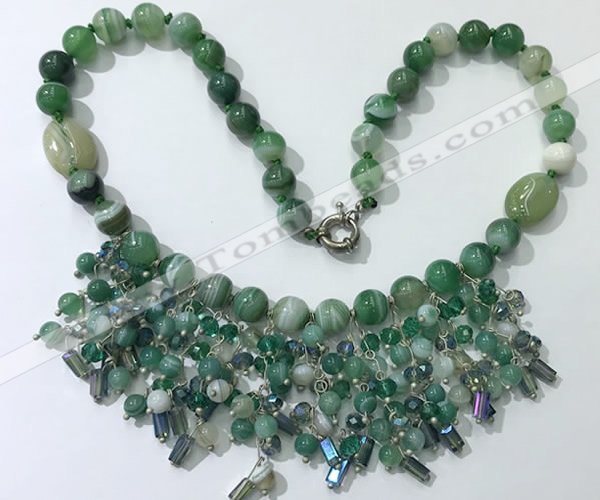 CGN485 21.5 inches chinese crystal & striped agate beaded necklaces