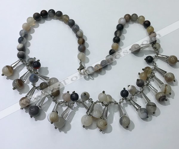 CGN495 21 inches chinese crystal & striped agate beaded necklaces