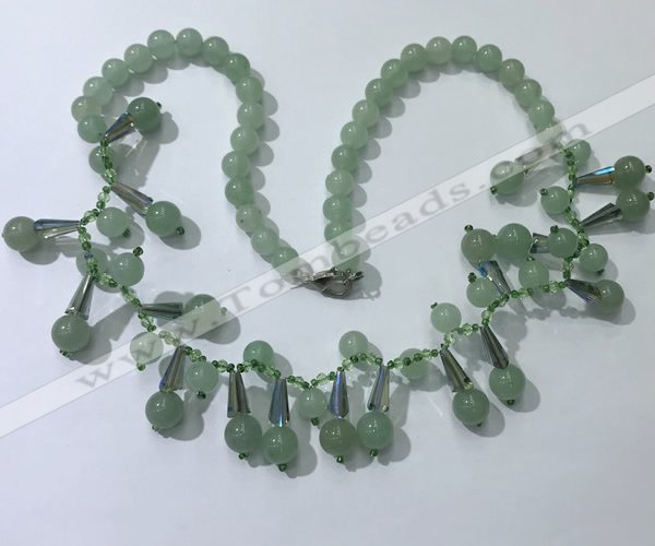 CGN501 21 inches chinese crystal & green aventurine beaded necklaces