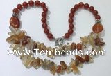 CGN520 23.5 inches chinese crystal & red agate beaded necklaces