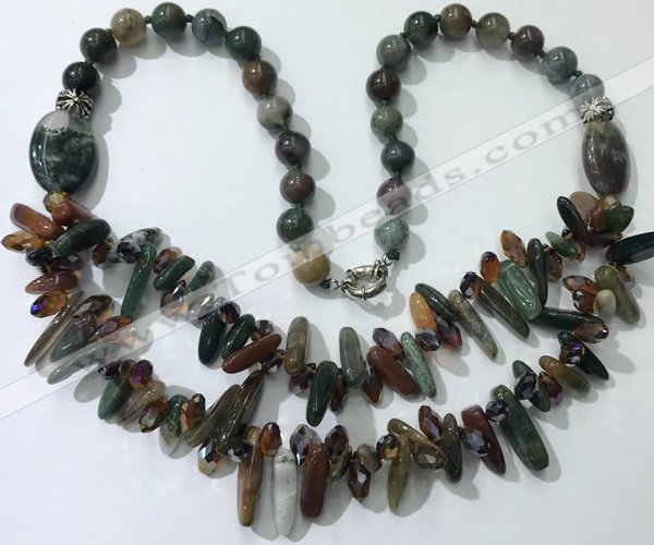 CGN522 23.5 inches chinese crystal & Indian agate beaded necklaces