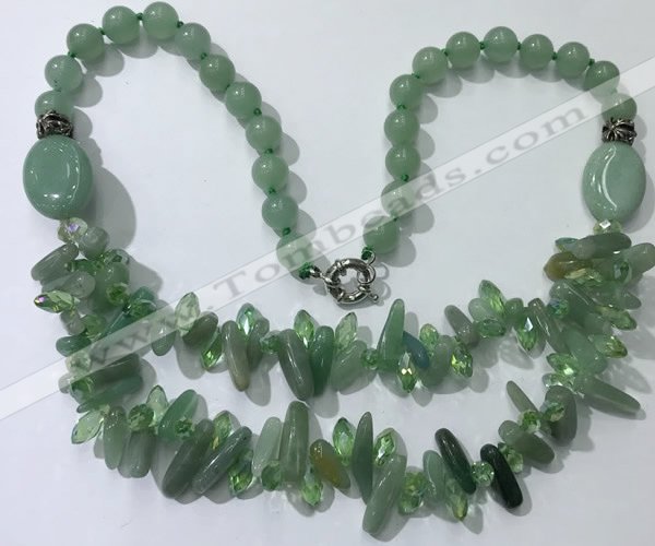 CGN524 23.5 inches chinese crystal & green aventurine beaded necklaces