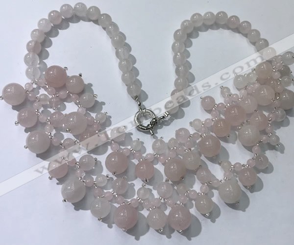 CGN555 19.5 inches stylish 4mm - 12mm rose quartz beaded necklaces