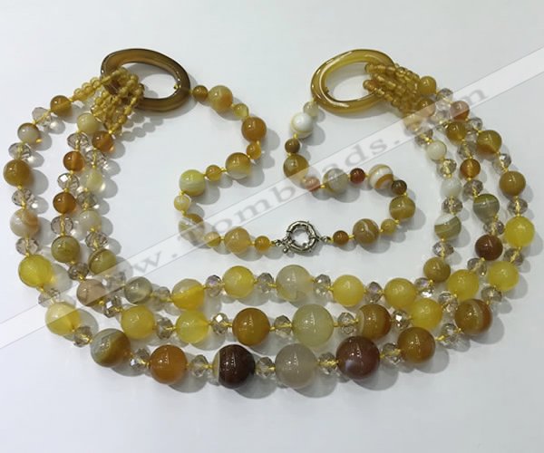 CGN612 24 inches chinese crystal & striped agate beaded necklaces