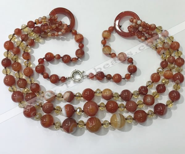 CGN625 24 inches chinese crystal & striped agate beaded necklaces