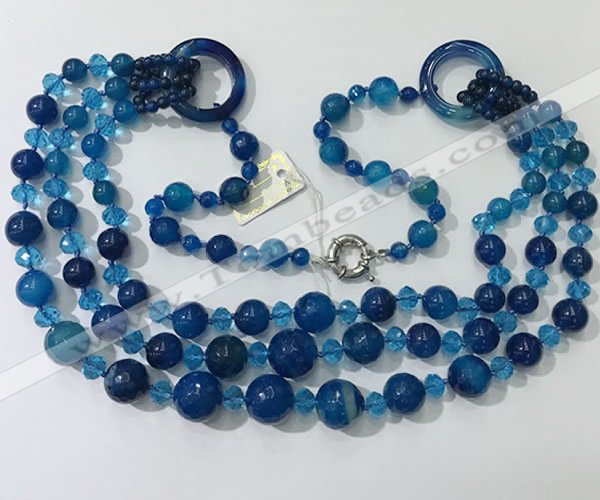 CGN640 24 inches chinese crystal & striped agate beaded necklaces