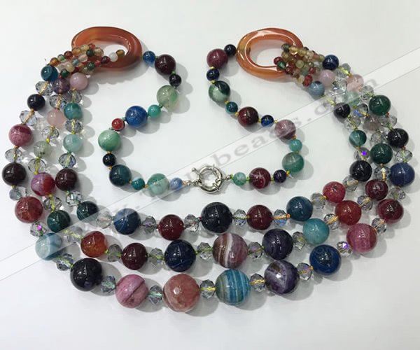 CGN643 24 inches chinese crystal & striped agate beaded necklaces