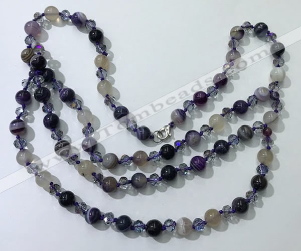 CGN652 22 inches chinese crystal & striped agate beaded necklaces