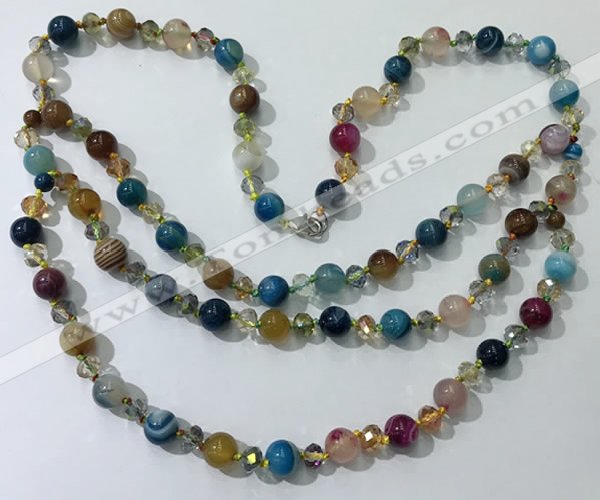 CGN660 22 inches chinese crystal & striped agate beaded necklaces