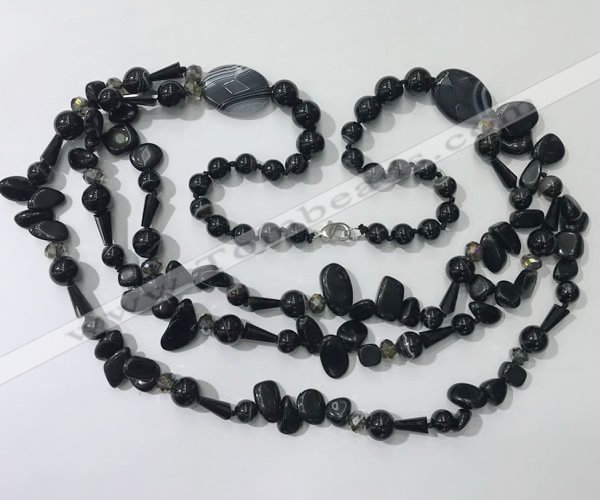 CGN687 23.5 inches chinese crystal & black agate beaded necklaces