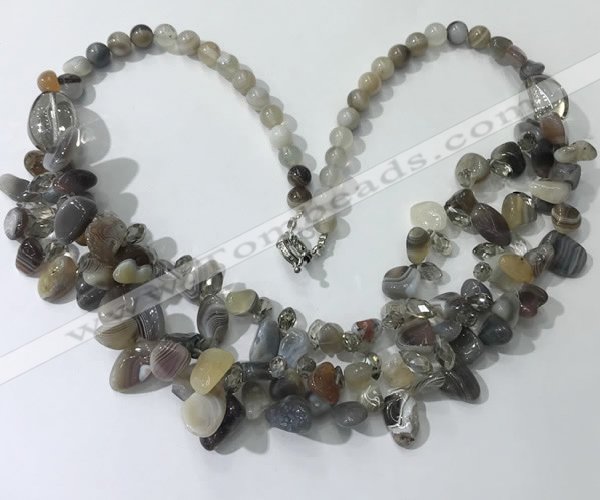 CGN701 22.5 inches chinese crystal & grey agate beaded necklaces