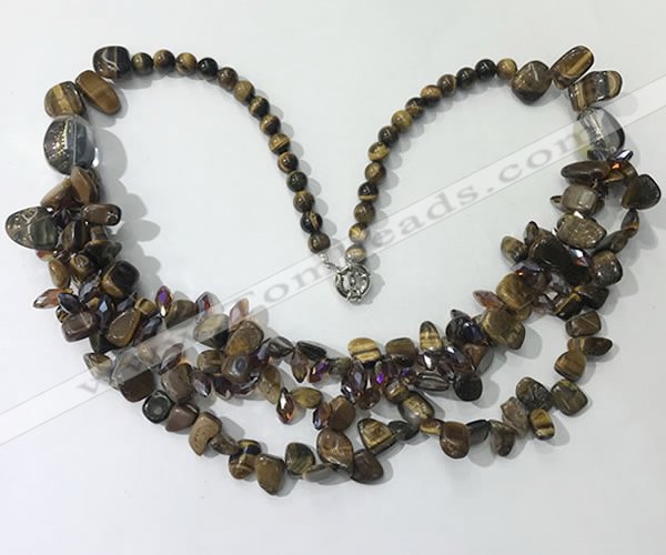 CGN702 22.5 inches chinese crystal & yellow tiger eye beaded necklaces