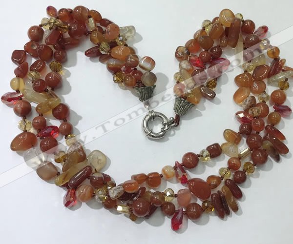 CGN712 22 inches fashion 3 rows red agate beaded necklaces