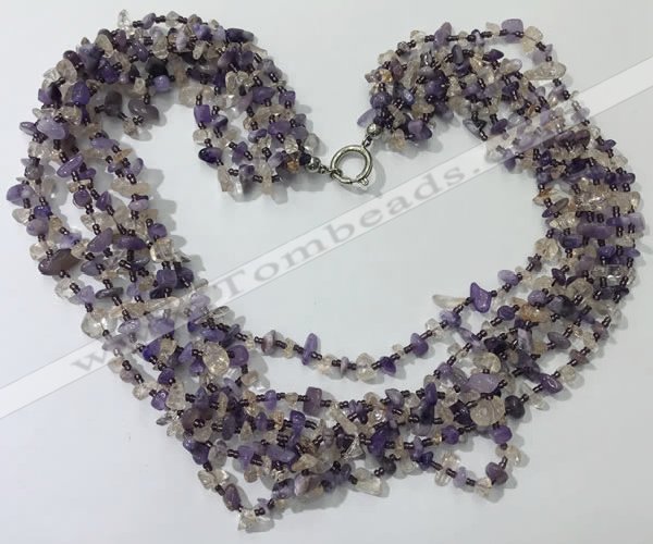 CGN724 19.5 inches stylish 6 rows amethyst & citrine chips necklaces