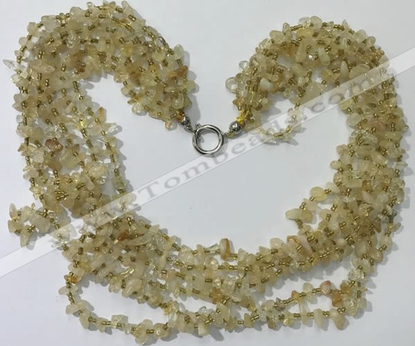 CGN733 19.5 inches stylish 6 rows citrine chips necklaces