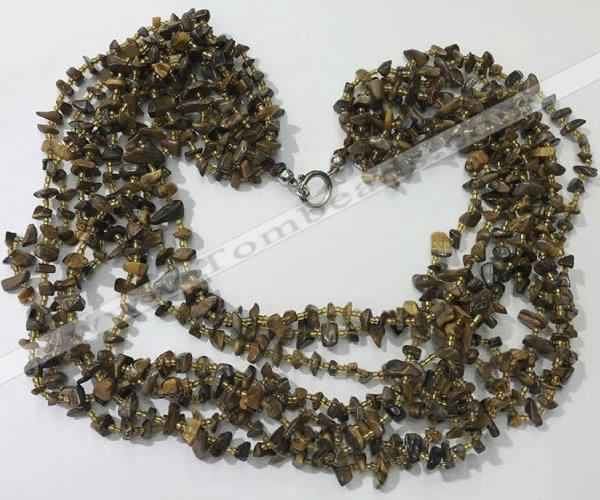 CGN747 19.5 inches stylish 8 rows yellow tiger eye chips necklaces