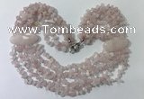 CGN755 20 inches stylish 6 rows rose quartz chips necklaces