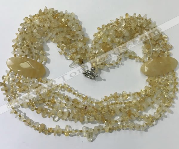 CGN757 20 inches stylish 6 rows citrine chips necklaces