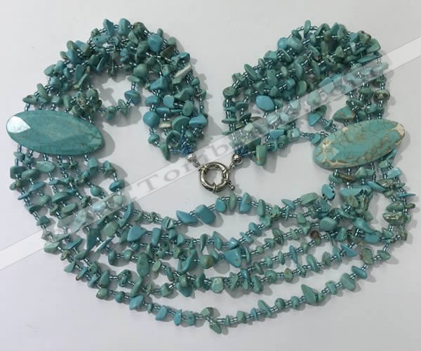 CGN764 20 inches stylish 6 rows turquoise chips necklaces