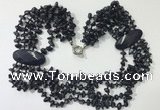 CGN767 20 inches stylish 6 rows blue goldstone chips necklaces