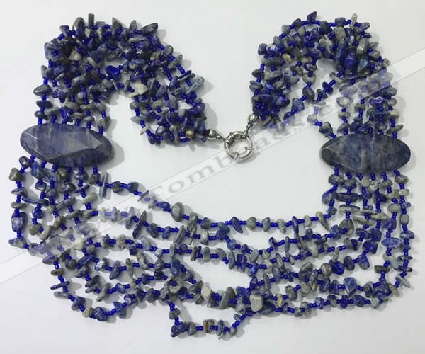 CGN769 20 inches stylish 6 rows lapis Lazuli chips necklaces