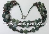 CGN807 23.5 inches 3 rows chinese crystal & Indian agate necklaces