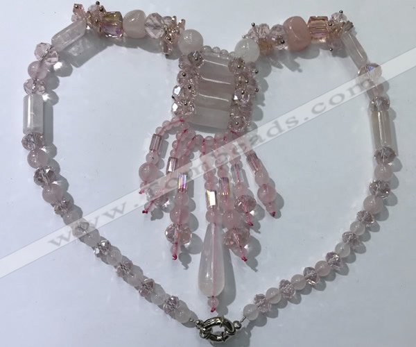 CGN810 19.5 inches chinese crystal & rose quartz statement necklaces