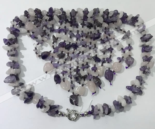 CGN827 20 inches stylish amethyst & rose quartz statement necklaces