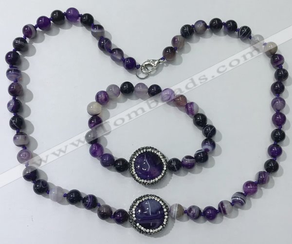 CGN871 19.5 inches 8mm round striped agate jewelry sets