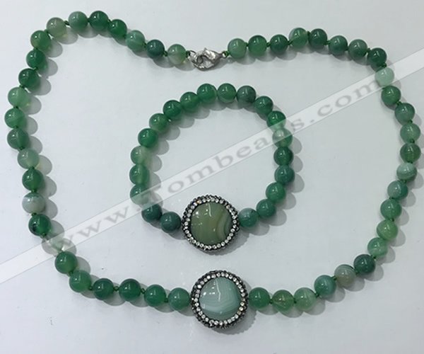 CGN877 19.5 inches 8mm round striped agate jewelry sets